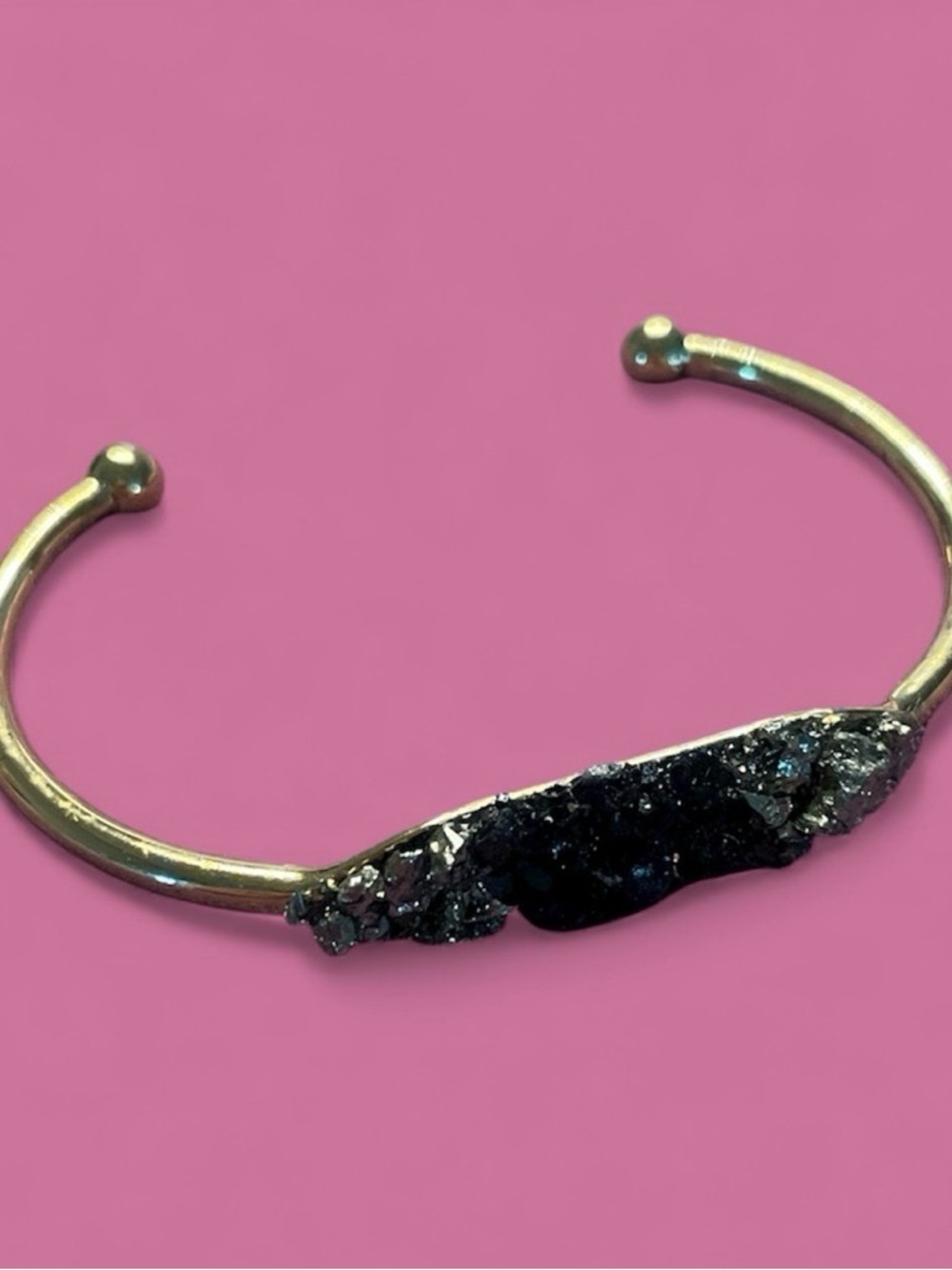 Gold Tone Cuff Bracelet with Black Druzy Accent